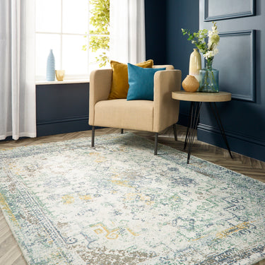 Origins Vogue Traditional Vintage Look Rug in Blue Ochre Yellow