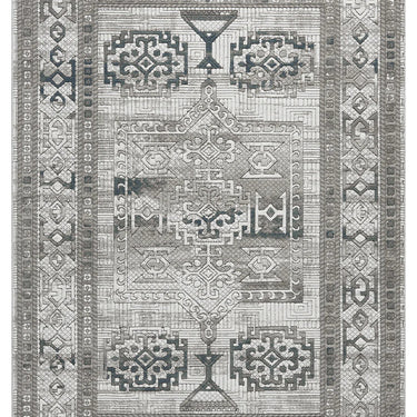 URCO Petra Ellorah Classic Heritage Grey Blue Polypropylene Traditional Textured Bordered Hallway Runner Rug