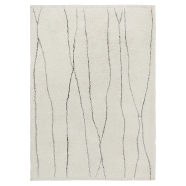 Asiatic London Azera Lineal Tribal Tufted Cream White Washable Wool Shaggy Berber Rug