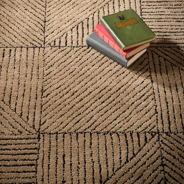 Origins Squared Tufted Sand Beige Wool Geometric Textured Striped Rug