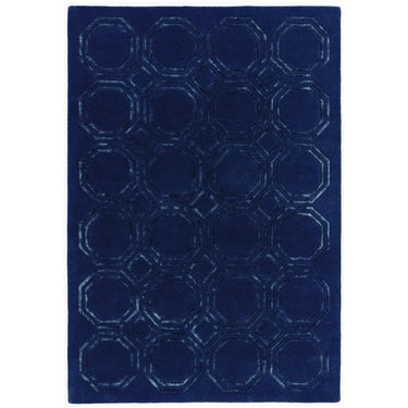 Asiatic London Nexus Octagon Navy Blue Hand-Carved Wool Viscose Geometric Rug