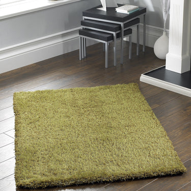 Chicago Shaggy Modern Plain Rug Hallway Runner Circle in Olive Green