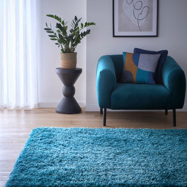 Chicago Shaggy Modern Plain Rug Hallway Runner Circle in Dark Teal