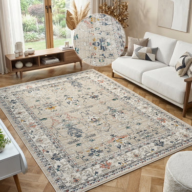 URCO Nova Luca Beige Polypropylene Traditional Vintage Bordered Rug