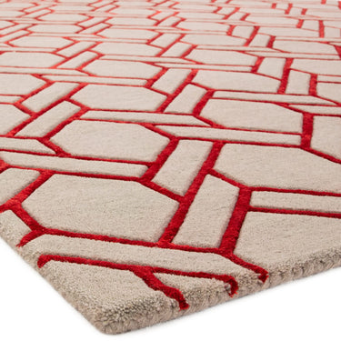 Asiatic London Nexus FL03 Fine Lines Trellis Silver Red Hand-Carved Wool Viscose Geometric Rug