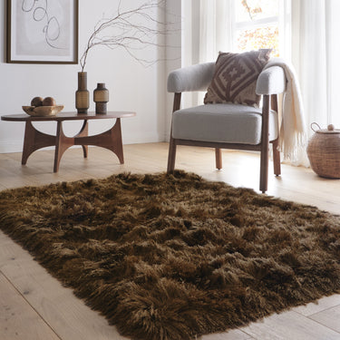 Origins Glamour Deluxe Tufted High Pile Silky Mocha Brown Cotton Shaggy Textured Rug - Medium 120x170 cm (4'x5'6")