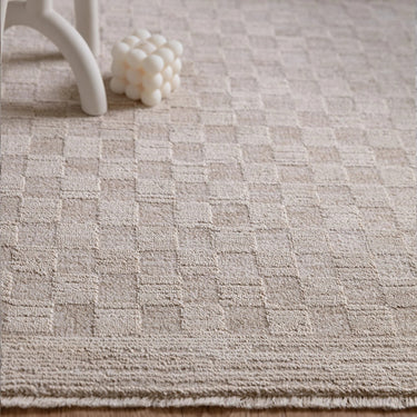 Asiatic London Laurent LA01 Checkered Fringed Beige Natural Cotton Abstract Textured Checked Rug