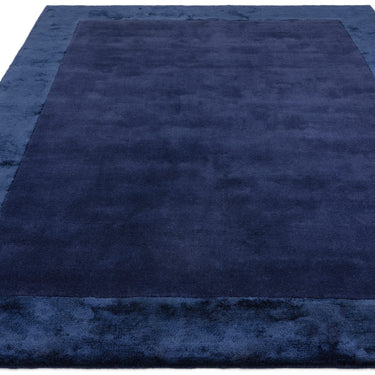 Ascot Modern Plain Hand Woven Wool Viscose Bordered Navy Blue Rug in Extra Large 200 x 290 cm