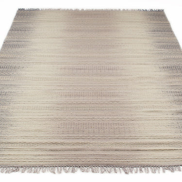 Fusion Knotted Fringed White Wool Traditional Geometric Textured Rug 200x290 cm