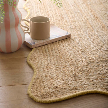 Origins Jute Natural Hand Made Stitched Scalloped Edge Yellow Rug or Hallway Runner