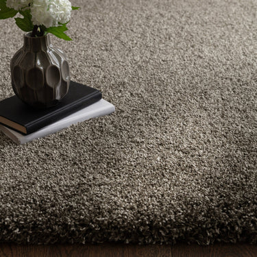 Atlas Shaggy Modern Plain Thick Pile Rug in Gunmetal Charcoal/Dark Grey