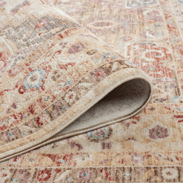 Alia 842GC Short Pile Beige Rose Polypropylene Traditional Floral Bordered Rug