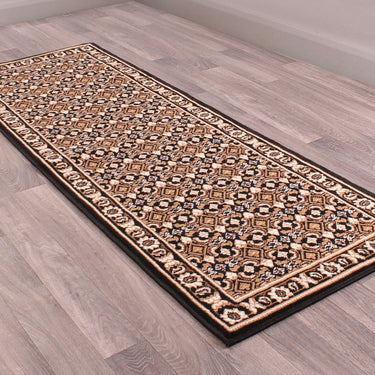 Traditional Poly Esta Bordered Rug Hallway Runner and Circle in Black