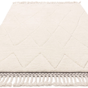 Fes FE05 Shaggy Rug Moroccan Berber Modern Bohomian Soft Touch Tufted Tasseled Cream White Rug