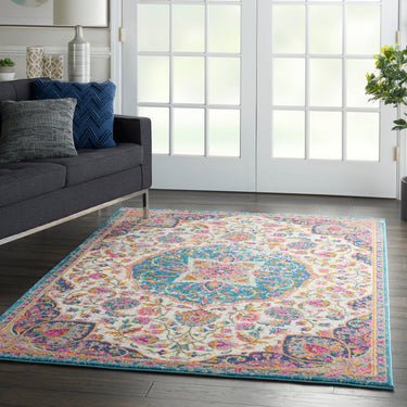 Passion PSN22 Medallion Ivory Multi Coloured By Jute Polypropylene Persian Traditional Hallway Runner Rug