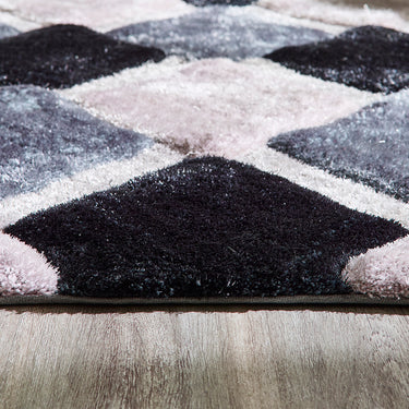 Origins 3D GEO Shaggy Modern Rug in Blush Pink, Red, Ochre and Grey