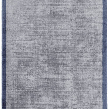 Blade Border Plain Silky Hand Woven Viscose Rug in Airforce Blue with Navy Border