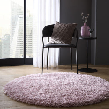 Chicago Shaggy Modern Plain Rug Hallway Runner Circle in Pink