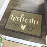 My Nylon Pattern Welcome Hearts Sage Green Washable Non-Slip Bordered Hallway Runner Rug - Small 50 x 75 cm (2'x2'5")