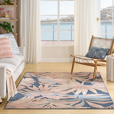 Nourison Aloha ALH43 Blue Rose Indoor Outdoor Polypropylene Floral Textured Rug