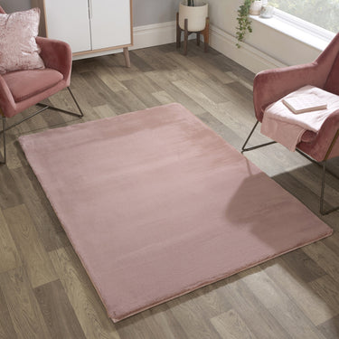 URCO Luxe Faux Fur Super Blush Pink Shaggy Textured Plain Rug