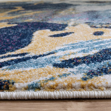 Asiatic London Nova NV41 Sonic Pictorial Vibrant Blue Gold Polypropylene Abstract Striped Rug