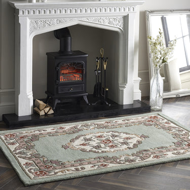 Origins Aubusson Shensi Traditional Wool Round, Hallway, Halfmoon Rug in Green