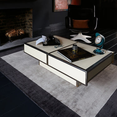 Blade Border Plain Silky Hand Woven Viscose Rug in Silver with Charcoal Border