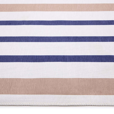 Washable Modern Coastal Striped Blue Rust Rug or Halway Runner