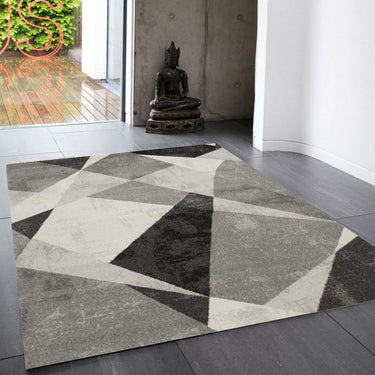 Nova Patio NV02 Geometric Triangles Modern Abstract Rug in Grey Black