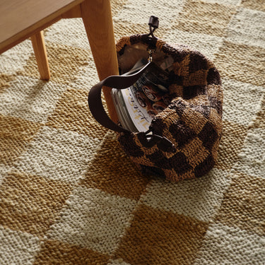 Checkerboard Natural Hand-Woven Jute Rug and Runner