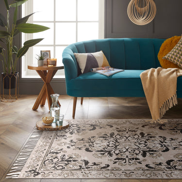Kew Antique Printed Grey Traditonal Tasseled Persian Flatweave Rug 120x170 cm - Medium 120x170 cm (4'x5'6")