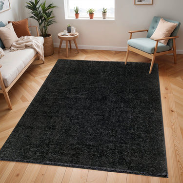 Cloudy Shag Solid Color Plush Soft Pile Black Rug