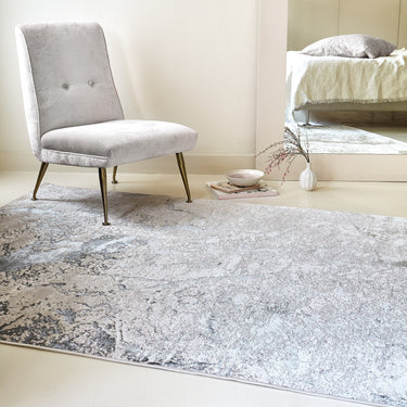 Aurora AU03 Solar Silver Grey Modern Shiny Abstract Marbled Pattern Rug Hallway Runner