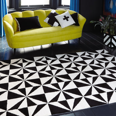 Arlo Mosaic Tile Geometric Rug in Black and Denim Blue