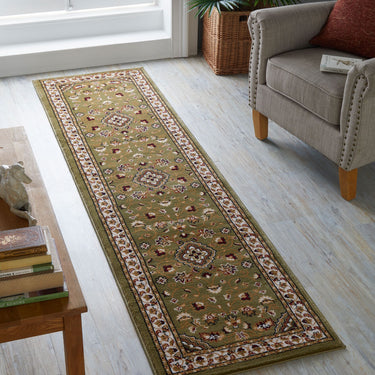 Traditional Sherborne Classic Bordered Rug Hallway Runner in Green