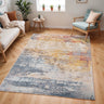 Ankara AKR2316 Mustard Dark Blue Multi Area Polypropylene Abstract Scandi Rug - Round 160x160 cm (5'3"x5'3")