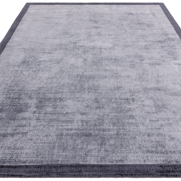 Blade Border Plain Silky Hand Woven Viscose Rug in Airforce Blue with Navy Border