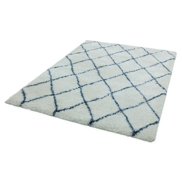 Alto Morrocan Tribal Soft Shaggy Rug Hallway Runner in Blue Cream, Grey