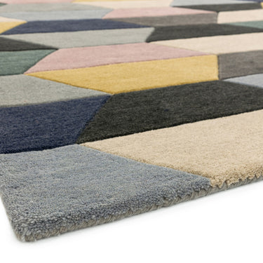 Funk Hand Tufted Wool Honeycomb Bright Multi Coloured Pastel Rug Hall Runner