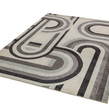 Nova Retro Modern Geometric Rug in Grey and Blue