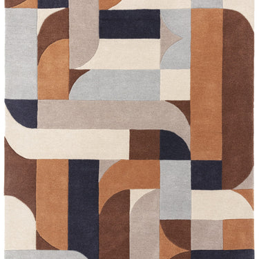 Asiatic London New Matrix Klotski MAX88 Retro Tufted Terracotta Blue Handmade Wool Abstract Geometric Rug