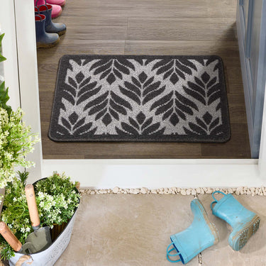 My Stain Resistant Leaf Charcoal Washable Non-Slip Polypropylene Bordered Doormat