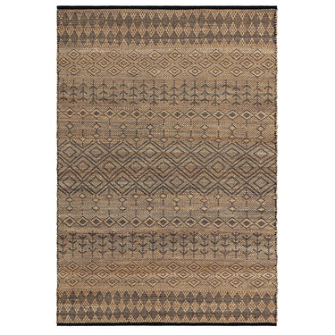 Asher Hand Woven Jute Cotton Tribal Pattern Natural Black Rug