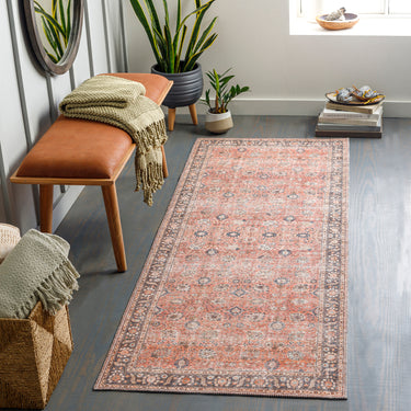 Colin Vintage Traditional Washable Runner Oriental Orange, Dusty Coral & Rust Rug