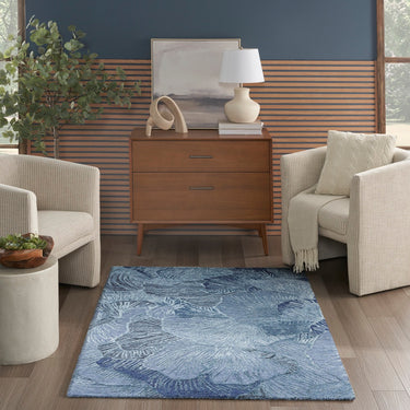 Avra Blue Tufted Botanical Design Rayon By Handmade Wool Cotton Floral Rug