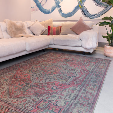 Kaya Iman KY07 Traditional Abstract Floral Flatweave Washable Rug in Red Blue Multi