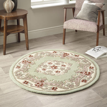 Origins Aubusson Shensi Traditional Wool Round, Hallway, Halfmoon Rug in Green