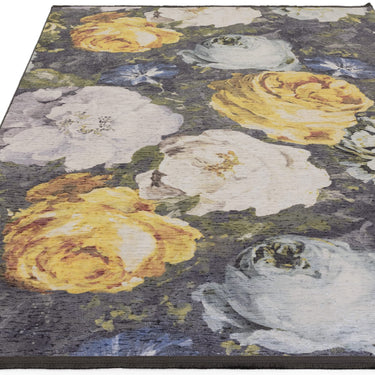 Floretta Floral Rug by Clarke & Clarke Botanical Roses Flatweave Rug in Mineral Charcoal