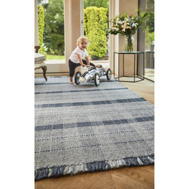 Handmade Origins Highland Check Geometric Rug Hallway in Navy Blue